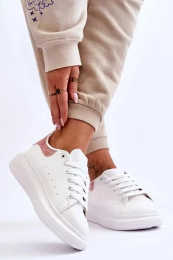 New Boto Damskie Buty Sportowe Na Platformie Brokatowe Biało-Różowe Eliso