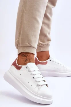 New Boto Damskie Buty Sportowe Na Platformie Brokatowe Biało-Różowe Eliso