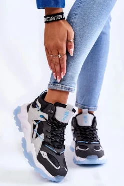 Damskie Big Star Shoes Damskie Buty Sportowe Na Masywnej Platformie Big Star KK274386 Czarno-Szare