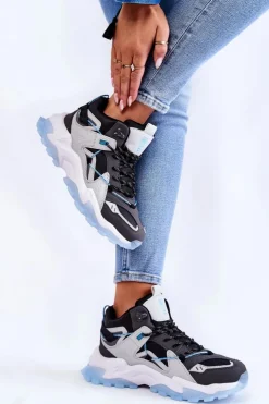 Damskie Big Star Shoes Damskie Buty Sportowe Na Masywnej Platformie Big Star KK274386 Czarno-Szare