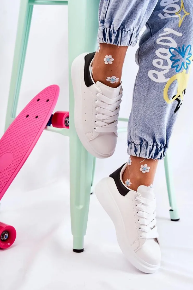 Damskie Boto Damskie Buty Sportowe Na Platformie Biało-Czarne Eliso