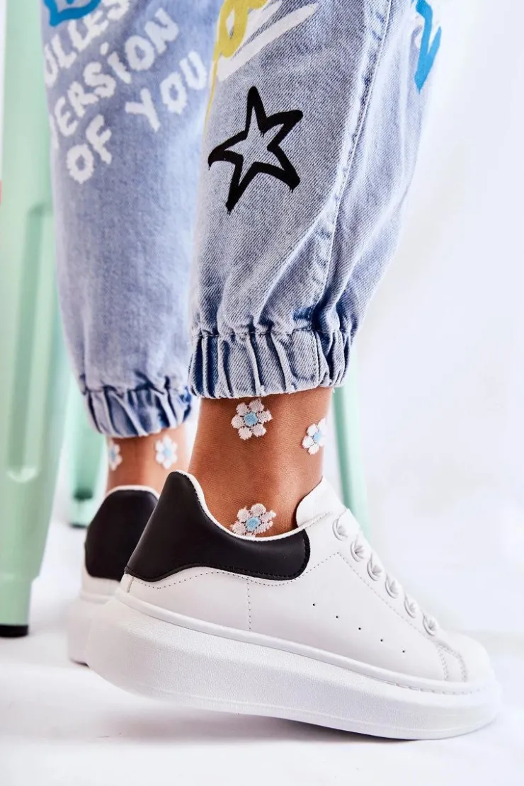 Damskie Boto Damskie Buty Sportowe Na Platformie Biało-Czarne Eliso