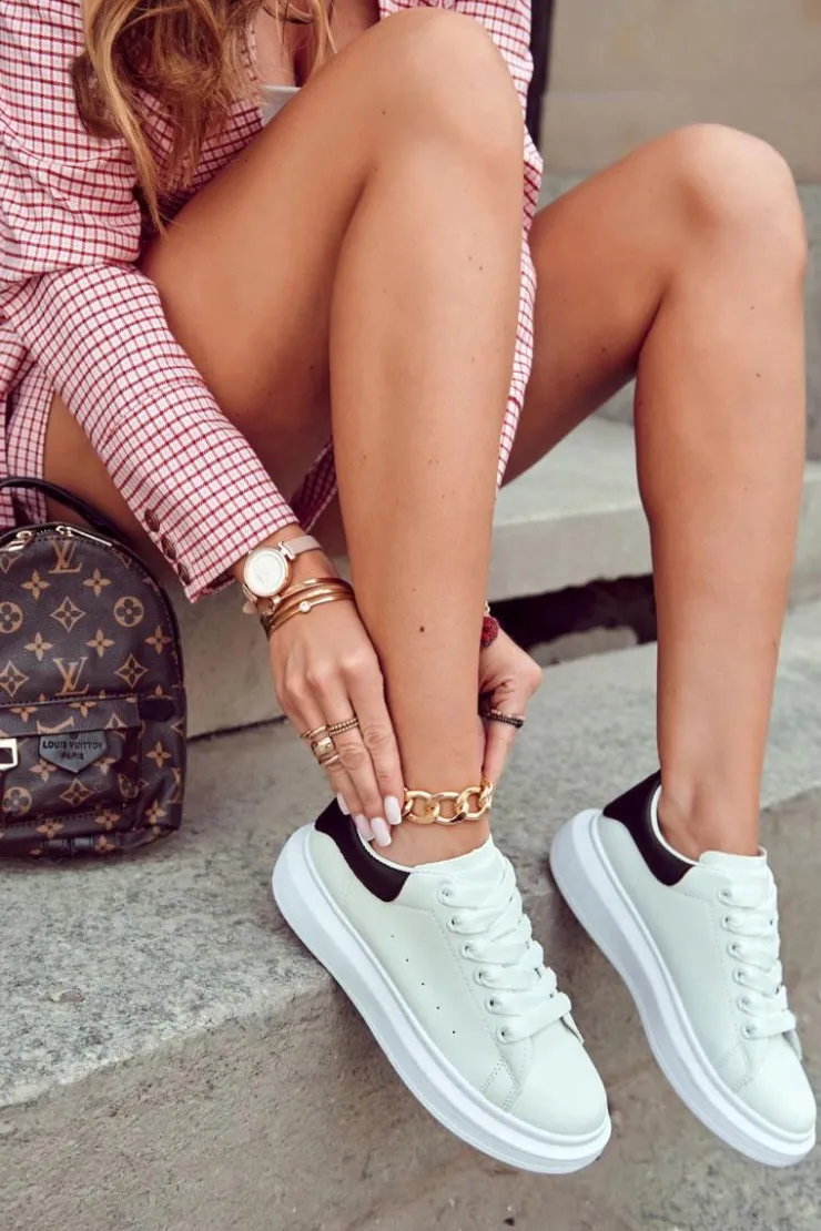 Damskie Boto Damskie Buty Sportowe Na Platformie Biało-Czarne Eliso