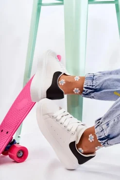 Damskie Boto Damskie Buty Sportowe Na Platformie Biało-Czarne Eliso