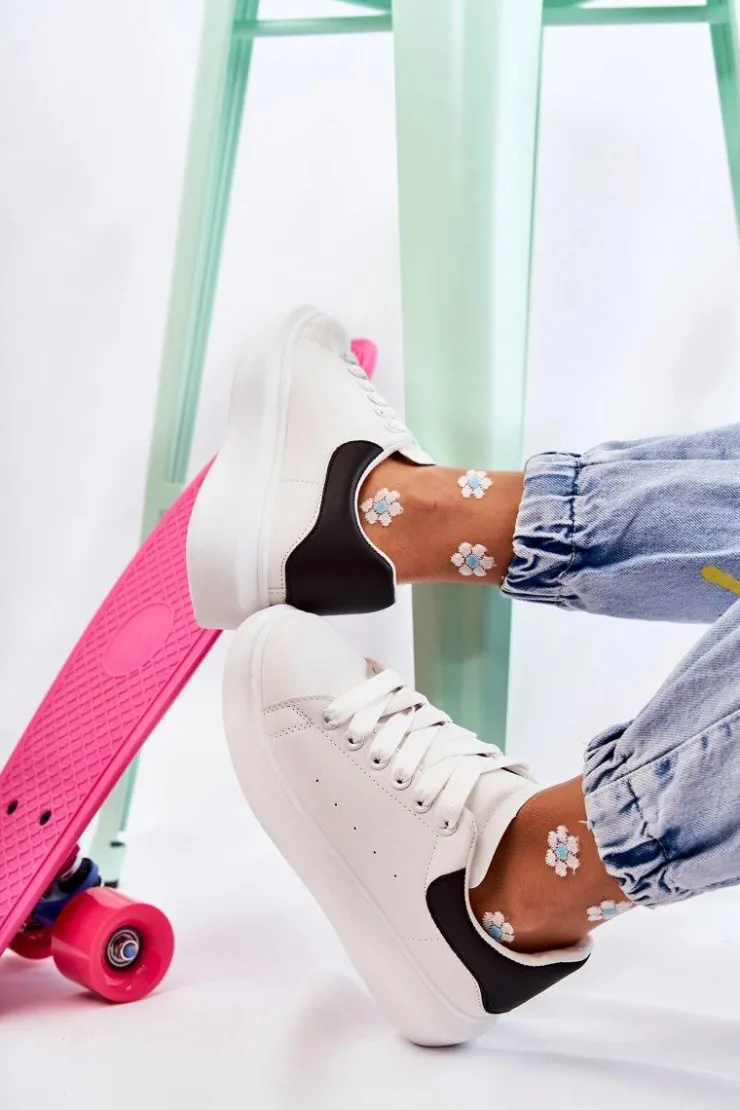 Damskie Boto Damskie Buty Sportowe Na Platformie Biało-Czarne Eliso