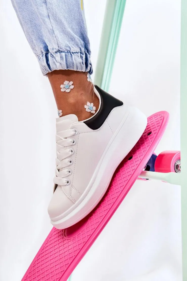 Damskie Boto Damskie Buty Sportowe Na Platformie Biało-Czarne Eliso