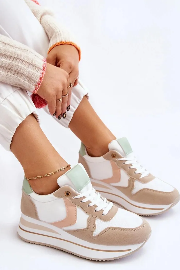 Damskie Boto Damskie Buty Sportowe Na Koturnie Biało-Beżowe Neva