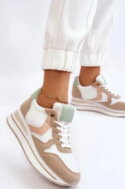 Damskie Boto Damskie Buty Sportowe Na Koturnie Biało-Beżowe Neva