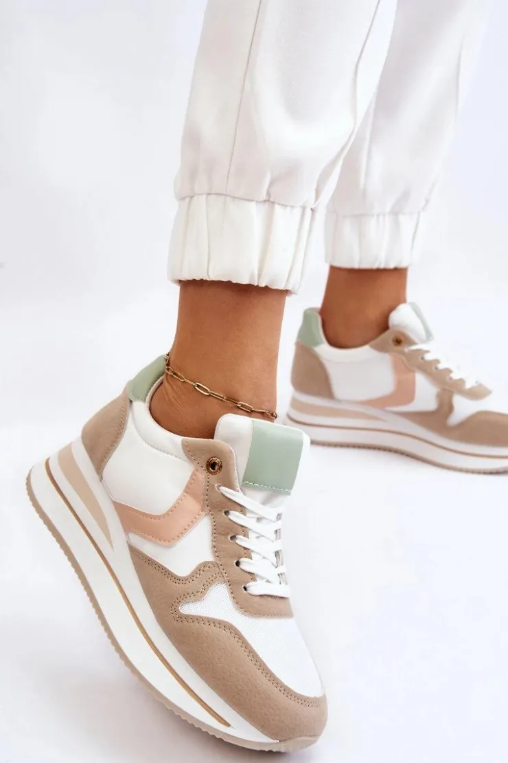 Damskie Boto Damskie Buty Sportowe Na Koturnie Biało-Beżowe Neva