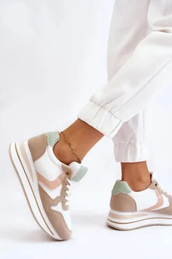 Damskie Boto Damskie Buty Sportowe Na Koturnie Biało-Beżowe Neva