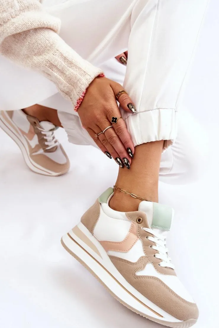 Damskie Boto Damskie Buty Sportowe Na Koturnie Biało-Beżowe Neva