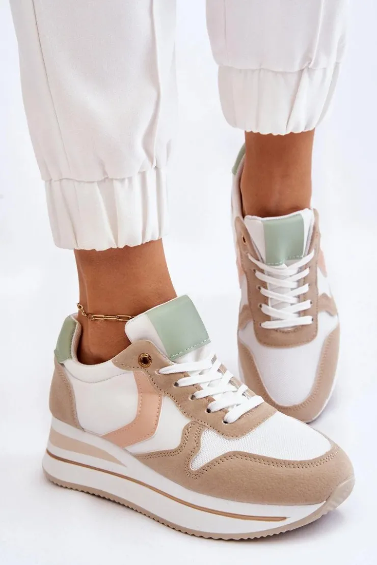 Damskie Boto Damskie Buty Sportowe Na Koturnie Biało-Beżowe Neva