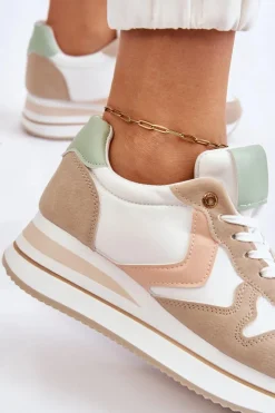 Damskie Boto Damskie Buty Sportowe Na Koturnie Biało-Beżowe Neva