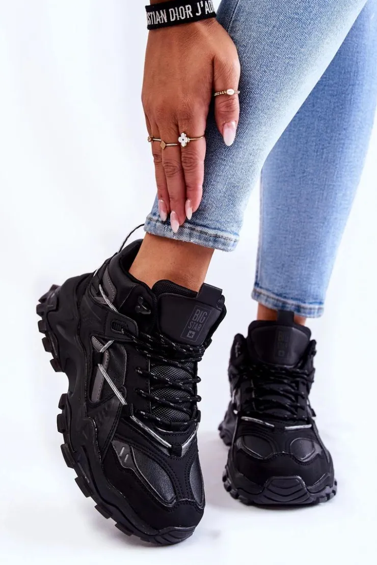 Clearance Big Star Shoes Damskie Buty Sportowe Na Masywnej Platformie Big Star KK274387 Czarne