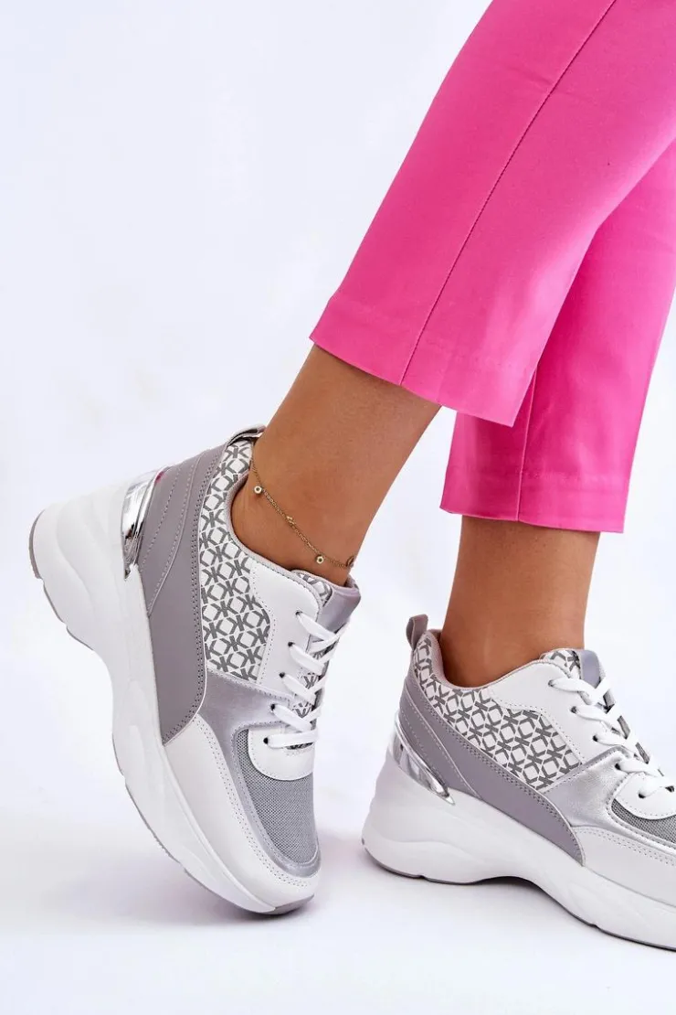 Sale Boto Damskie Buty Sportowe Na Platformie Biało-Szare Ferrina