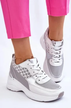 Sale Boto Damskie Buty Sportowe Na Platformie Biało-Szare Ferrina