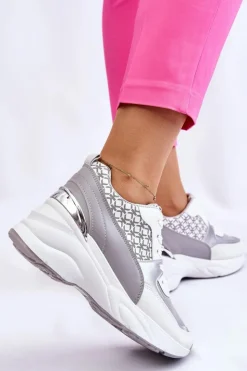 Sale Boto Damskie Buty Sportowe Na Platformie Biało-Szare Ferrina