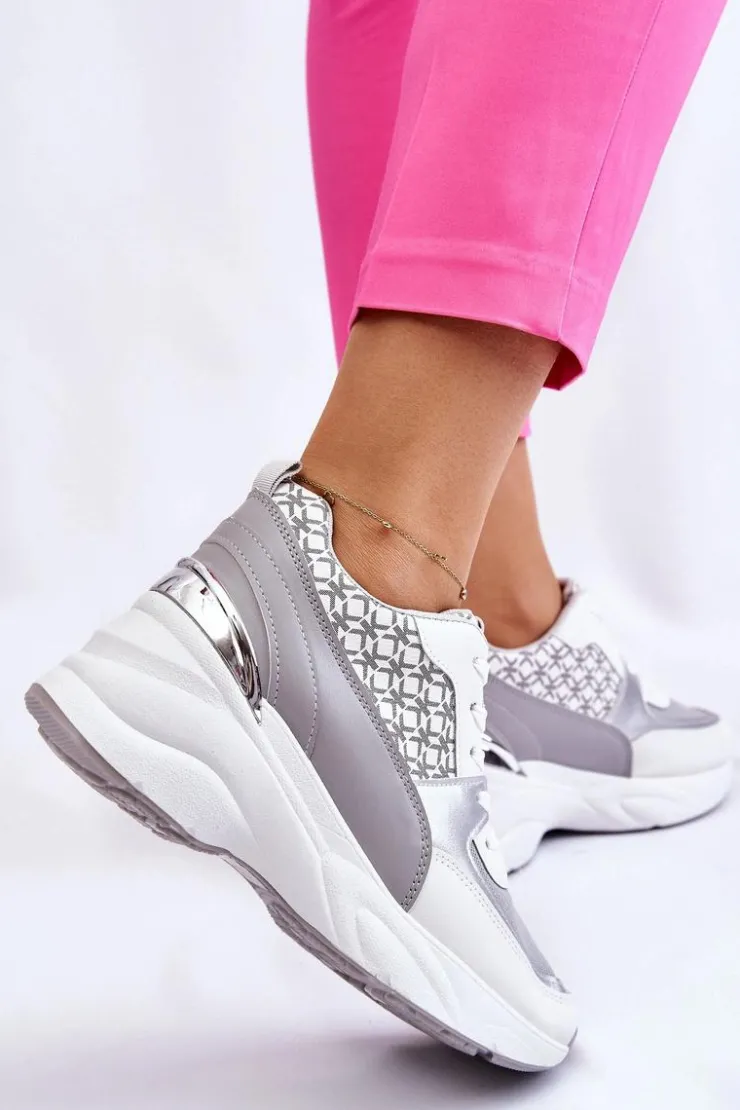 Sale Boto Damskie Buty Sportowe Na Platformie Biało-Szare Ferrina