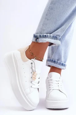 Damskie Boto Damskie Buty Sportowe Na Masywnej Platformie Biało-Beżowe Mariell