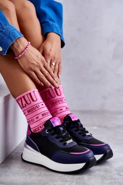 GOE Sneakersy Damskie*Damskie Buty Sportowe Na Koturnie KK2N4081 Czarno-Granatowe