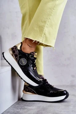 GOE Sneakersy Damskie*Damskie Buty Sportowe Na Koturnie KK2N4085 Czarne