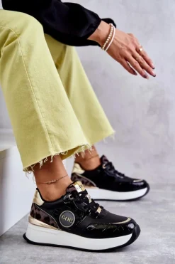 GOE Sneakersy Damskie*Damskie Buty Sportowe Na Koturnie KK2N4085 Czarne