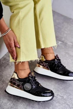 GOE Sneakersy Damskie*Damskie Buty Sportowe Na Koturnie KK2N4085 Czarne