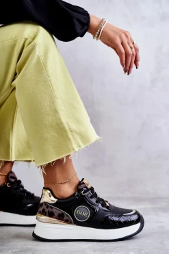 GOE Sneakersy Damskie*Damskie Buty Sportowe Na Koturnie KK2N4085 Czarne