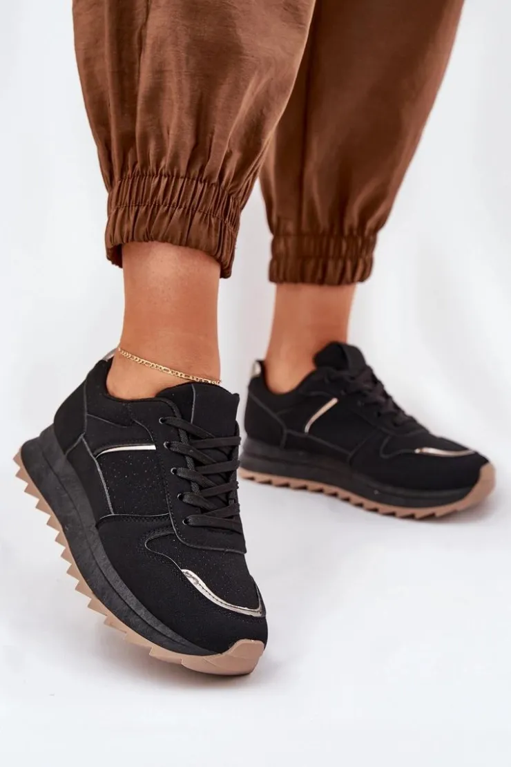 Boto Sneakersy Damskie*Damskie Buty Sportowe Na Platformie Czarne Yandia