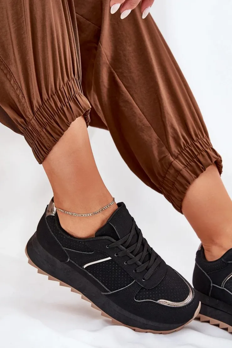 Boto Sneakersy Damskie*Damskie Buty Sportowe Na Platformie Czarne Yandia