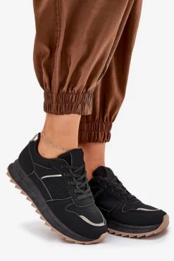 Boto Sneakersy Damskie*Damskie Buty Sportowe Na Platformie Czarne Yandia