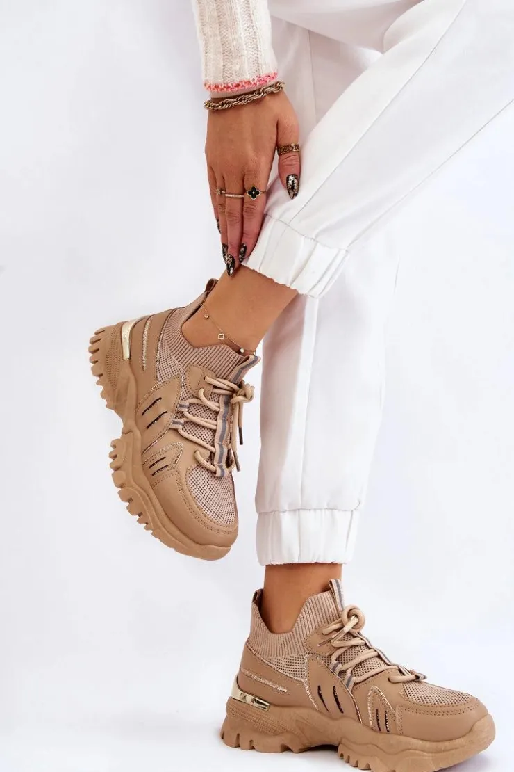 Boto Sneakersy Damskie*Damskie Buty Sportowe Skarpetkowe Wsuwane Beżowe Berna
