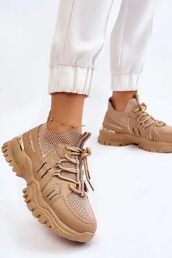 Boto Sneakersy Damskie*Damskie Buty Sportowe Skarpetkowe Wsuwane Beżowe Berna