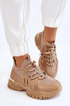 Boto Sneakersy Damskie*Damskie Buty Sportowe Skarpetkowe Wsuwane Beżowe Berna