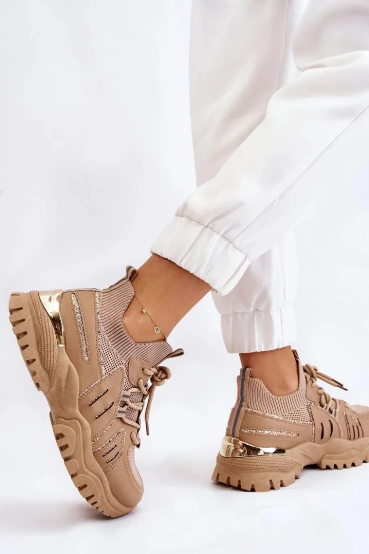 Boto Sneakersy Damskie*Damskie Buty Sportowe Skarpetkowe Wsuwane Beżowe Berna