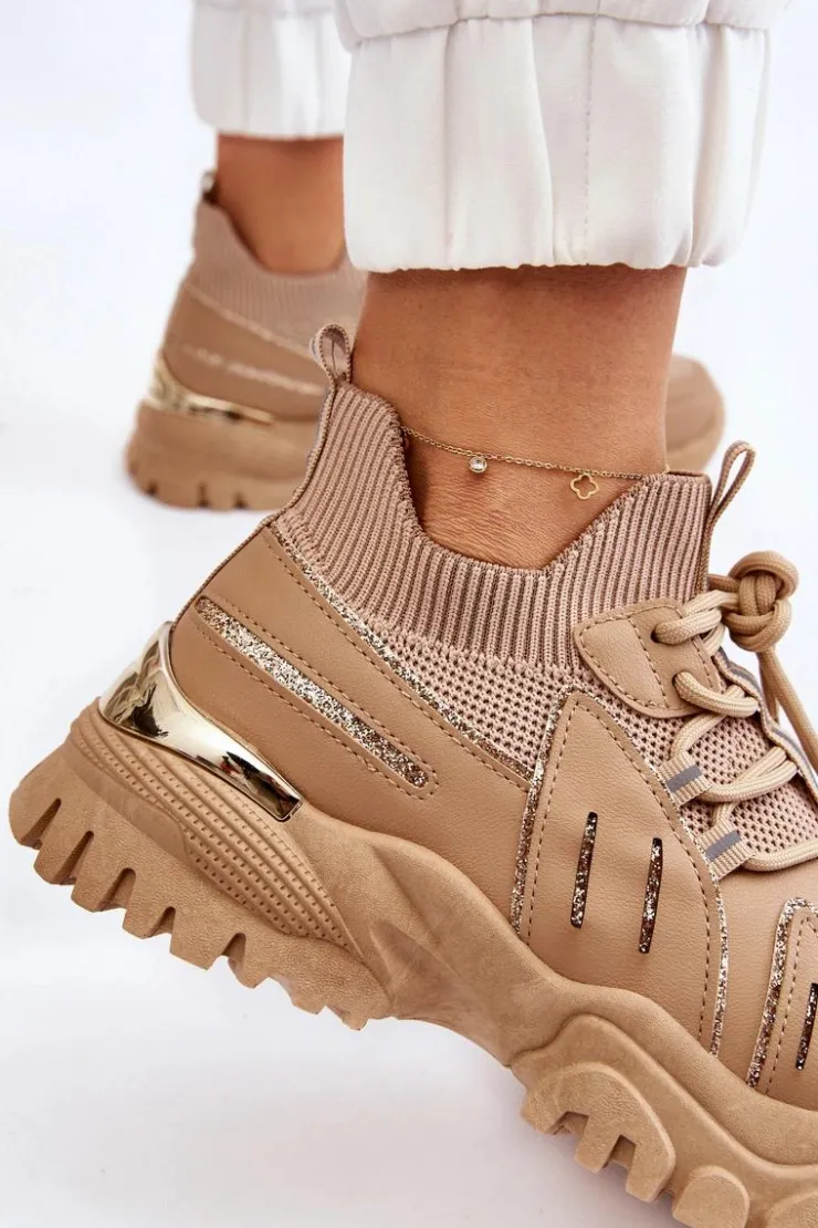 Boto Sneakersy Damskie*Damskie Buty Sportowe Skarpetkowe Wsuwane Beżowe Berna