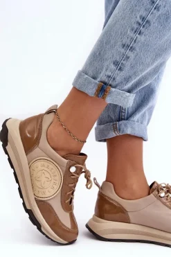 Damskie Maciejka Damskie Buty Sportowe Skórzane 06295-04 Beżowe