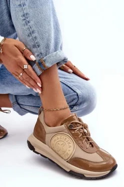 Damskie Maciejka Damskie Buty Sportowe Skórzane 06295-04 Beżowe