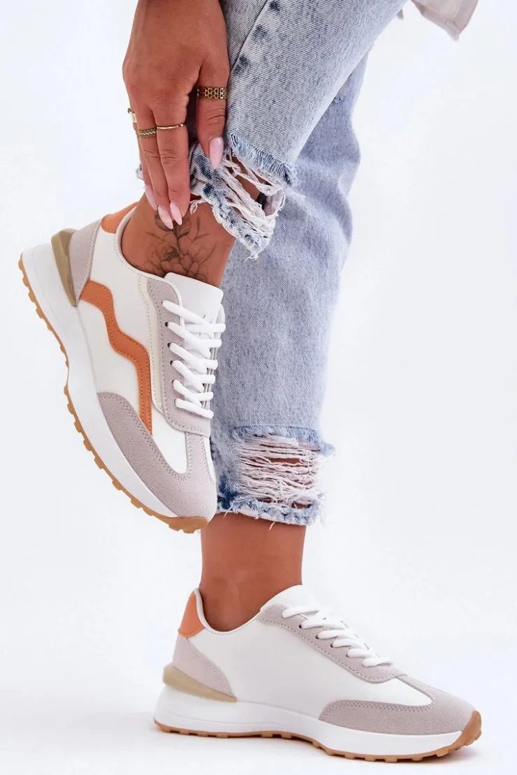 Damskie Boto Damskie Buty Sportowe Skórzane Biało-Pomarańczowe Somerio