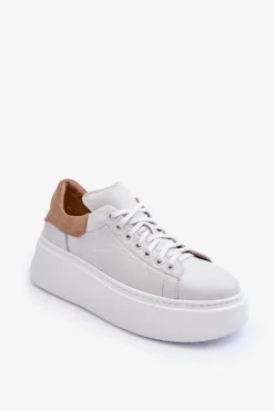 Boto Damskie Buty Sportowe Skórzane na Platformie Białe Lemar 10150 Biały