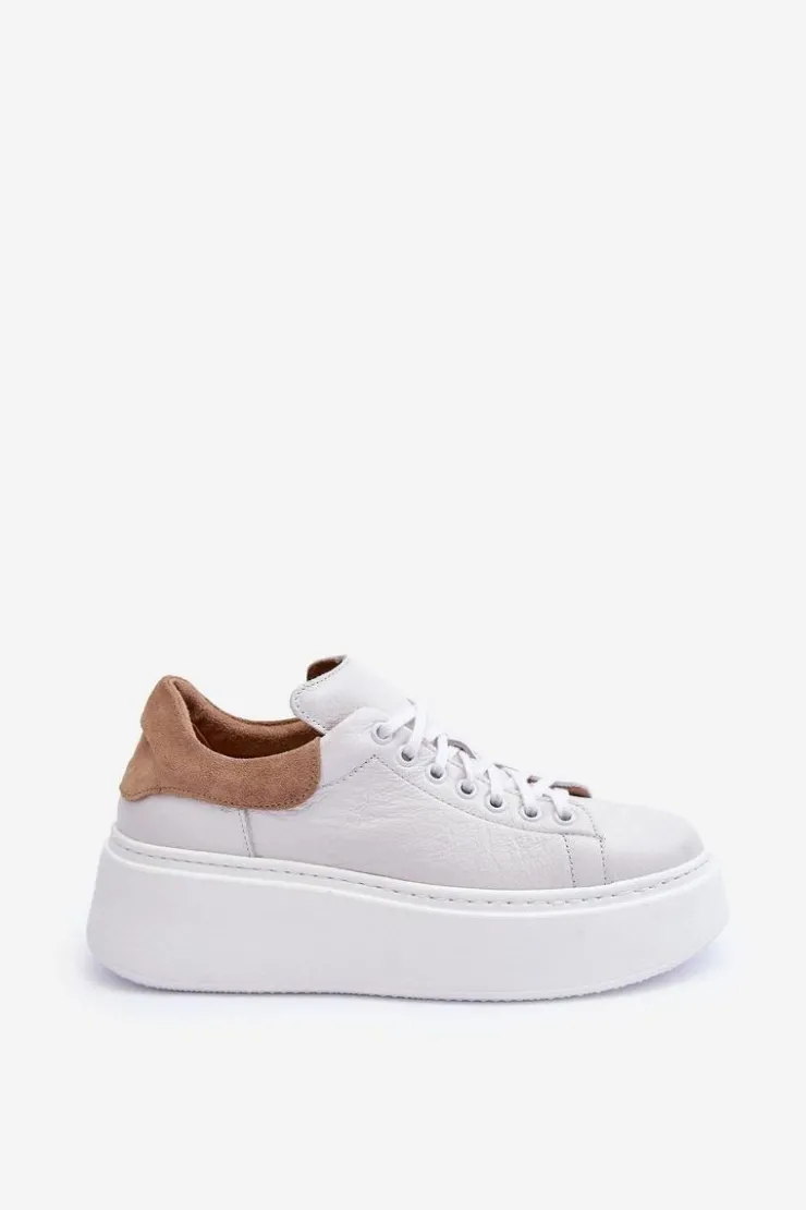 Boto Damskie Buty Sportowe Skórzane na Platformie Białe Lemar 10150 Biały