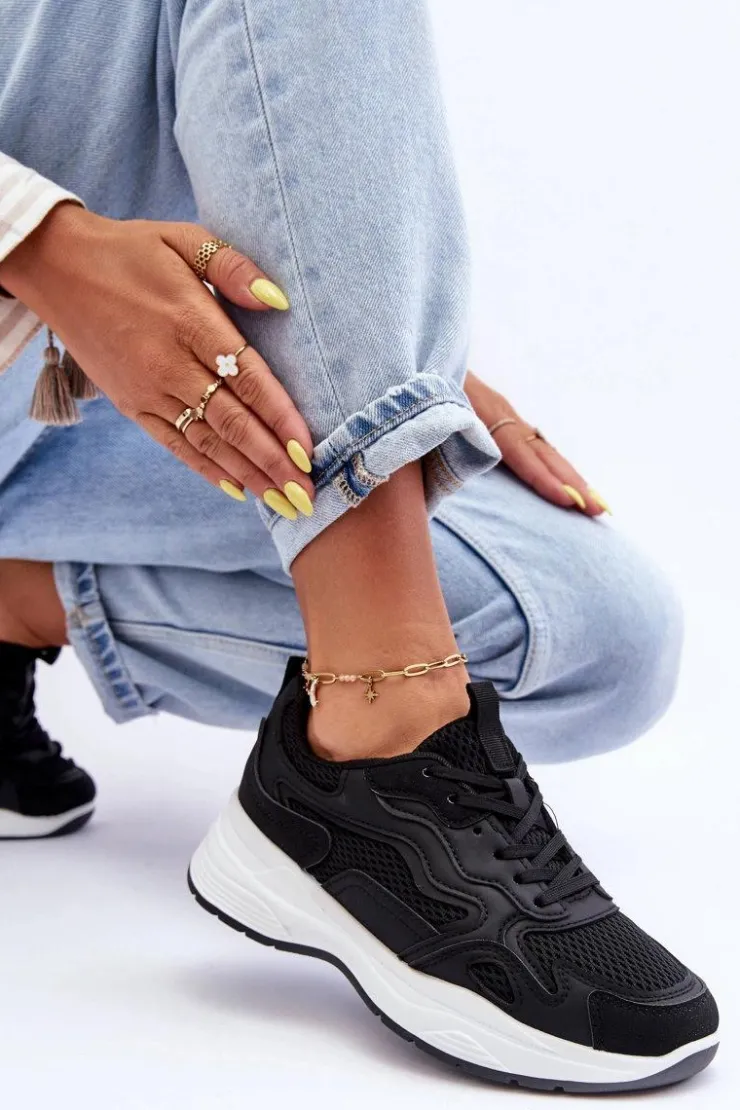 Boto Buty Sportowe Na Platformie|Sneakersy Damskie*Damskie Buty Sportowe Sneakersy Na Platformie Czarno-Białe Lomare