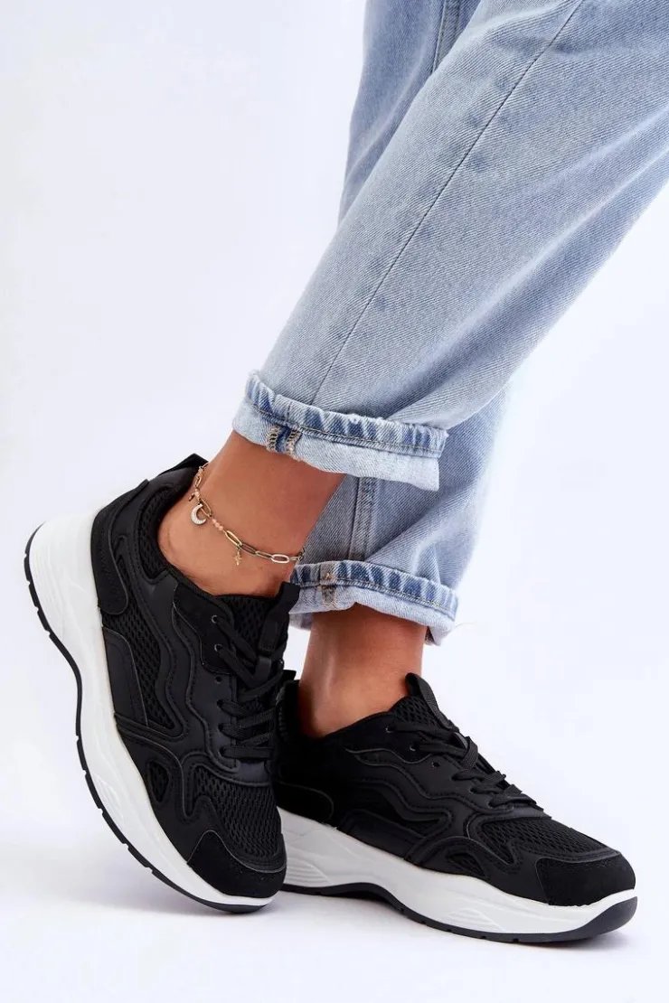 Boto Buty Sportowe Na Platformie|Sneakersy Damskie*Damskie Buty Sportowe Sneakersy Na Platformie Czarno-Białe Lomare
