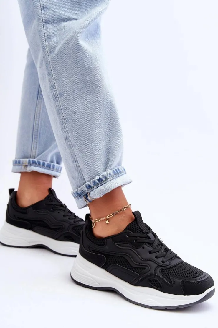 Boto Buty Sportowe Na Platformie|Sneakersy Damskie*Damskie Buty Sportowe Sneakersy Na Platformie Czarno-Białe Lomare