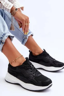 Boto Buty Sportowe Na Platformie|Sneakersy Damskie*Damskie Buty Sportowe Sneakersy Na Platformie Czarno-Białe Lomare