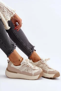 Discount Boto Damskie Buty Sportowe Sneakersy Beżowe Phyrena