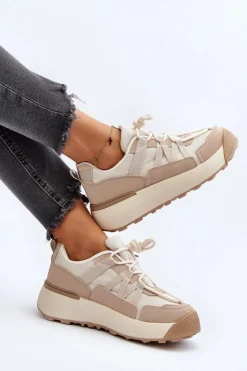 Discount Boto Damskie Buty Sportowe Sneakersy Beżowe Phyrena
