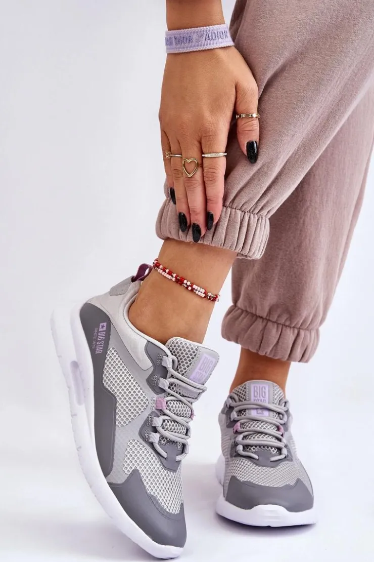 New Big Star Shoes Damskie Buty Sportowe Sneakersy Big Star LL274371 Szare Szary