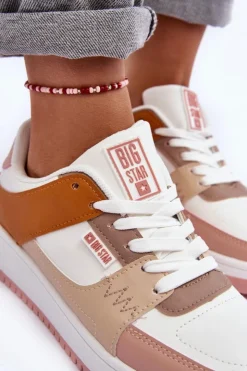 Damskie Big Star Shoes Damskie Buty Sportowe Sneakersy Big Star MM274355 Brązowo-Różowe