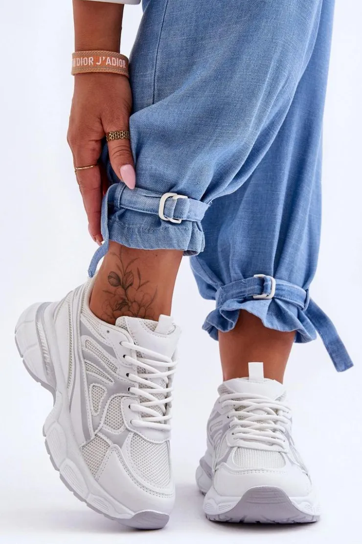 Boto Sneakersy Damskie*Damskie Buty Sportowe Sznurowane Białe Emare